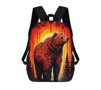 sinyumoney Forest Bear Sunset Artwork Kinder-Freizeitrucksack Schultasche Für Teenager Mädchen Jungen Bücherrucksack Rucksack 17inch