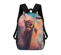 sinyumoney Giant Cat Attack Building Schulrucksack, 3D-gedruckter Kinderrucksack Für Jungen Und Mädchen, Schulrucksack, Reiserucksack 17inch