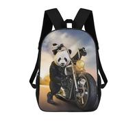 sinyumoney Giant Panda Ride Motorbike Leichter Schulrucksack, Tagesrucksack, Schulrucksack Für Teenager, Mädchen, Jungen, Frauen, Männer 17inch
