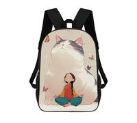sinyumoney Girl Meditating with Giant Cat Schulrucksack, Reiserucksack, College-Rucksack Für Männer, Frauen Und Teenager 17inch
