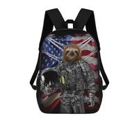 sinyumoney Golden Lion Majesty Kinderrucksack, 3D-Druck, für Jungen und Mädchen, Schulrucksack mit großen Taschen für Kinder, Giant Sloth in Air Force, 17"