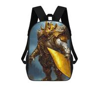 sinyumoney Golden Rhino Armor Statue 3D-gedruckter Schulrucksack Für Kinder, Modischer Freizeitrucksack Für Die Schule, Geräumiger Reiserucksack Für Kinder 17inch