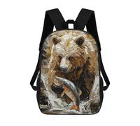 sinyumoney Grizzly Bear Fishing in Dynamic Impasto Style Schulrucksack, Business-Laptop-Rucksack, Unisex-Freizeitrucksack Für Jungen/Mädchen/Teenager 17inch