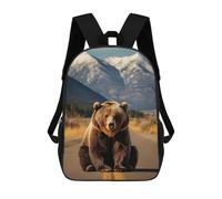 sinyumoney Grizzly Bear on Road Kinder Schulrucksack Schultaschen Freizeitrucksack Reiserucksack Jungen Mädchen Tagesrucksack Mit Großem Fassungsvermögen 17inch