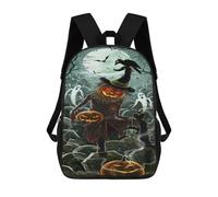 sinyumoney Halloween Scarecrow with Pumpkins Kinderrucksack, 43 Cm, Schulrucksack, 3D-gedruckter Cartoon-Schulrucksack Für Jungen Und Teenager
