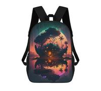 sinyumoney Island Retreat Under A Giant Moon Rucksack Schulrucksack Freizeitrucksack Schul-Arbeits-Reisetasche Für Mädchen, Teenager-Mädchen 17inch