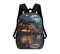 sinyumoney Japanese Lanterns Moon Night Kinder-Schulrucksack, 43 Cm (17 Zoll), 3D-gedruckt, Cooler Rucksack Für Kinder, Reiserucksack, Büchertasche, Schultasche