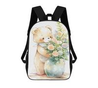 sinyumoney Kinder 17inch Schulrucksack 3D-gedruckt Teddy Bear with Flower Bouquet Schulrucksack Reiserucksack Freizeitrucksack Mit Großem Fassungsvermögen Für Jungen Und Mädchen