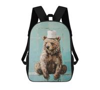 sinyumoney Kinder 17inch Schulrucksack Funny Bear Toilet Paper Art Print Schulrucksack Freizeitrucksack Reiserucksack 3D-gedruckt Jungen Mädchen Tagesrucksack Mit Großem Fassungsvermögen