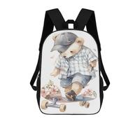 sinyumoney Kinder 17inch Schulrucksack Teddy Bear Skateboard Toy Schulrucksack Freizeitrucksack Reiserucksack 3D-gedruckt Jungen Mädchen Tagesrucksack Mit Großem Fassungsvermögen
