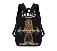 sinyumoney Kinder-Rucksack, 3D-Mandarinen-Ente, bedruckte Taschen, Schultasche, leicht, modisch, lustig, Rucksack, Schüler, Tagesrucksack für Kinder, Löwe Gewichtheben, 17"