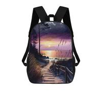 sinyumoney Kinder-Schulrucksack Beach at Purple Sunset Schulrucksack, Freizeitrucksack, Reiserucksack, 3D-gedruckt, Jungen, Mädchen, Großer Tagesrucksack 17inch