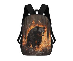 sinyumoney Kinder-Schulrucksack Black Bear in Fire Schulrucksack, Freizeitrucksack, Reiserucksack, 3D-gedruckt, Jungen, Mädchen, Großer Tagesrucksack 17inch