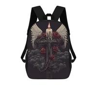 sinyumoney Kinder-Schulrucksack Gothic Cross with Roses And Wings Schulrucksack, Freizeitrucksack, Reiserucksack, 3D-gedruckt, Jungen, Mädchen, Großer Tagesrucksack 17inch