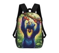 sinyumoney Kinder-Schulrucksack Stained Glass Style Bear Reaching Fruit Schulrucksack, Freizeitrucksack, Reiserucksack, 3D-gedruckt, Jungen, Mädchen, Großer Tagesrucksack 17inch