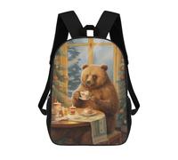 sinyumoney Kinder-Schulrucksack Vintage Xmas Bear with Tea Schulrucksack, Freizeitrucksack, Reiserucksack, 3D-gedruckt, Jungen, Mädchen, Großer Tagesrucksack 17inch