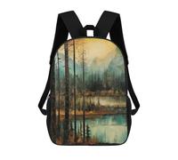sinyumoney Kinderrucksack Golden Blue Mountain Lake Schulrucksack 3D-Schultasche Kinderschulrucksack Schultaschen Modischer Rucksack Mit Tasche Büchertasche 17inch