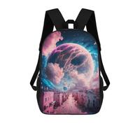 sinyumoney Kinderrucksäcke, City Under A Cosmic Moon Kinderrucksack, Schulrucksack, 3D-gedruckter Rucksack, Reiserucksack, Modischer Rucksack, Wasserdichte Schultasche Für Kinder 17inch