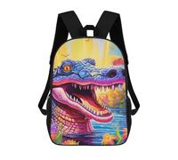 sinyumoney Kinderrucksäcke Colorful Crocodile in Paradise Rucksack Schulrucksack Kinder Schultasche Reiserucksäcke Büchertaschen 3D-gedruckter Rucksack Für Kinder Jungen Und Mädchen 17inch