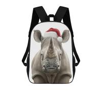 sinyumoney Kinderrucksäcke, Rhino with Santa Hat Kinderrucksack, Schulrucksack, 3D-gedruckter Rucksack, Reiserucksack, Modischer Rucksack, Wasserdichte Schultasche Für Kinder 17inch