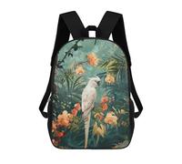 sinyumoney Kinderrucksäcke White Cockatoo in Tropical Paradise Schulrucksack 3D-gedruckter Kinderschulrucksack Modischer Reiserucksack Für Kinder Schüler 17inch