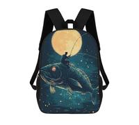 sinyumoney Man Fishing on Giant Fish Rucksäcke Kinder Schulrucksack Schultasche 3D-gedruckte Schultasche Für Jungen Grund- Und Mittelschüler 17inch
