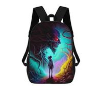 sinyumoney Monster in The Woods Schulrucksack, 3D-gedruckter Kinderrucksack Für Jungen Und Mädchen, Schulrucksack, Reiserucksack 17inch