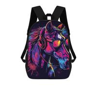 sinyumoney Neon Horse with Headphones Rucksack Schulrucksack Freizeitrucksack Tagesrucksack Schul-/Arbeits-/Reiserucksack Für Schule/Arbeit/Reisen 17inch