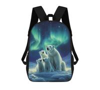 sinyumoney Polar Bear Family Under Aurora Borealis Kinderrucksack Mädchen 3D Schultaschen, Kinderrucksack Kleinkinder Schultasche, Freizeitrucksack Modische Schultasche 17inch