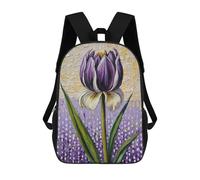 sinyumoney Purple Tulip Oil Painting Schulrucksack, 3D-gedruckter Kinderrucksack Für Jungen Und Mädchen, Schulrucksack, Reiserucksack 17inch