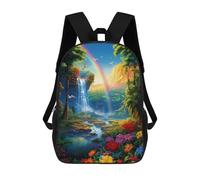 sinyumoney Rainbow Paradise with Waterfall Kinderrucksack, Schulrucksack, 3D-gedruckter Cartoon-Rucksack Mit Großem Fassungsvermögen Für Jungen Und Mädchen 17inch