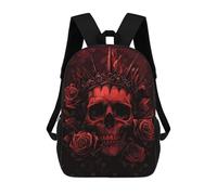 sinyumoney Red Skull with Crown And Roses Kinderrucksack, 3D-gedruckter Schulrucksack, Rucksack Für Jungen Und Mädchen, Verstellbarer Schulrucksack Für Die Grundschule 17inch