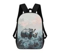 sinyumoney Rhino in Foggy Forest Kinderrucksack, Schultasche Für Kinder, 3D-gedruckte Schulrucksäcke Für Jungen Und Teenager, Schüler 17inch