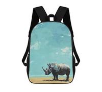 sinyumoney Rhino Under A Blue Sky Rucksäcke Kinderrucksäcke Schultasche 3D-gedruckter Kinderschulrucksack Modischer Reiserucksack Für Kinder Grundschule Mittelschule 17inch