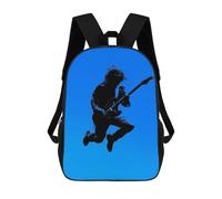 sinyumoney Rock Guitarist Silhouette - Electric Blue Jump 3D-gedruckter Schulrucksack Für Kinder, Modischer Freizeitrucksack Für Die Schule, Geräumiger Reiserucksack Für Kinder 17inch