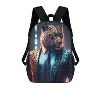 sinyumoney Rucksack 3D für Kinder, Amethyst, Drache, Portrait, bedruckt, Schultasche, leicht, modisch und lustig für Kinder, Boss Leopard In Suit, 17"