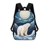 sinyumoney Rucksack Für Jungen Und Mädchen, 3D-Druck Polar Bear Under Moonlight-1 Schulrucksack, Grundschulrucksack, Freizeitrucksack, Reiserucksack, Laptop-Tagesrucksack 17inch