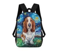 sinyumoney Schulrucksack für Kinder, 3D-Druck, Sleeping Giraffe in Tropical Paradise, Sport-Rucksack für Jungen und Mädchen, modischer Rucksack, Starry Night Basset Hound, 17"