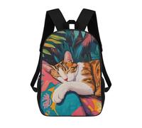 sinyumoney Sleeping Giraffe in Tropical Paradise Schulrucksack für Mädchen und Jungen, Rucksack mit Tasche, modischer Rucksack für Kinder, Sleeping Cat in Tropical Garden, 17"