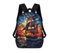 sinyumoney Stained Glass Pirate Ship Rucksack Schulrucksack Freizeitrucksack Schul-Arbeits-Reisetasche Für Mädchen, Teenager-Mädchen 17inch