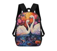 sinyumoney Swans in A Floral Paradise 3D-gedruckter Kinderschulrucksack Für Kinder, Geräumiger Reiserucksack, Büchertasche, Schulrucksack Für Kinder 17inch