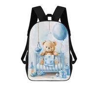 sinyumoney Teddy Bear Sitting in Blue Baby Cot Rucksack Schulrucksack Freizeitrucksack Tagesrucksack Schultasche Arbeitstasche Reisetasche Für Camping Outdoor-Abenteuer Und Alltag 17inch