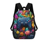 sinyumoney Video Game Controller in A Floral Paradise Schulrucksack Für Jungen Und Mädchen, Freizeit-Sportrucksack, Tagesrucksack, Grundschulrucksack Mit Großem Fassungsvermögen 17inch