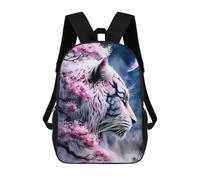sinyumoney White Tiger Moonlit Blossom Rucksack Kinder Schultasche Jungen Cartoon 3D-Druck Schüler Schulrucksack Laptop Tagesrucksack Für Jungen Mädchen 17inch