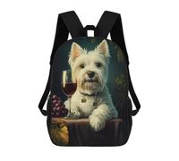 sinyumoney White Westie Enjoying Wine Rucksack Schulrucksack Freizeitrucksack Schul-Arbeits-Reisetasche Für Mädchen, Teenager-Mädchen 17inch