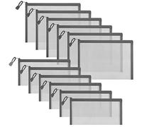 Sinzip 12 Stück Nylon-Netzbeutel mit Reißverschluss, Netz-Kosmetiktaschen, Make-up-Taschen, Federmäppchen, Mehrzweck-Reisetasche für Kosmetik, Schule, Bürobedarf und Reisezubehör, grau, A5+B6