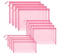 Sinzip 12 Stück Reißverschluss-Nylon-Netzbeutel, Netz-Kosmetiktasche, Make-up-Tasche, Federmäppchen, Mehrzweck-Reisetaschen für Kosmetik, Schule, Bürobedarf und Reisezubehör, Helles Pink, Assorted