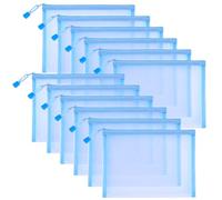 Sinzip 12 Stück Reißverschluss-Nylon-Netzbeutel, Netz-Kosmetiktasche, Make-up-Tasche, Federmäppchen, Mehrzweck-Reisetaschen für Kosmetik, Schule, Bürobedarf und Reisezubehör, Himmelblau, A5