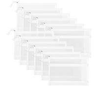 Sinzip 12 Stück Reißverschluss-Nylon-Netzbeutel, Netz-Kosmetiktasche, Make-up-Tasche, Federmäppchen, Mehrzweck-Reisetaschen für Kosmetik, Schule, Bürobedarf und Reisezubehör, 2 Ebenen, weiß, A5