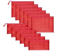 Sinzip 12 Stück Reißverschluss-Nylon-Netzbeutel, Netz-Kosmetiktasche, Make-up-Tasche, Federmäppchen, Mehrzweck-Reisetaschen für Kosmetik, Schule, Bürobedarf und Reisezubehör (Rot, A5 + B6)